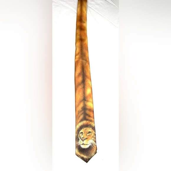 Tie One On Vintage 80's Golden Lion Men’s Neck Tie Lions Head and Fur Pattern OS - Picture 2 of 7